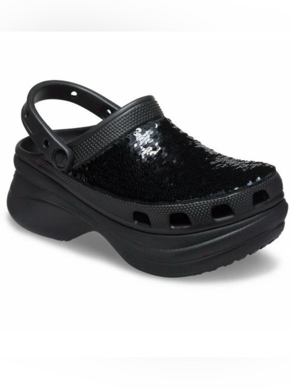 CROCS Bae Black Sequin Platform Clogs